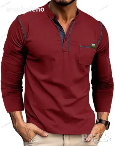 Мъжка тениска с дълъг ръкав Henley, 6цвята , снимка 5 - Тениски - 48319076