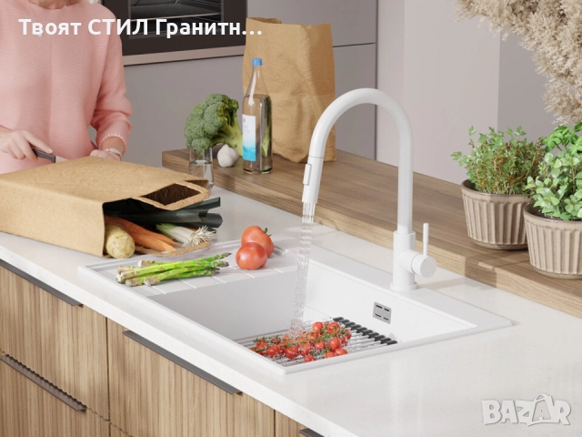 Бяла гранитна кухненска мивка Сидни 780-60 Ergo Multilevel 780х500