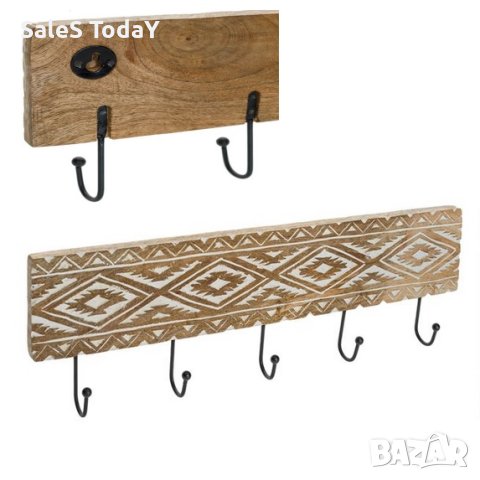 Закачалка за стена, резба, 5 куки, 50x10x1.5см
