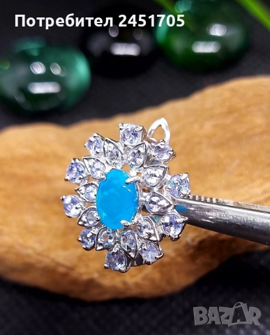 Сребърни обици с натурални танзанити и Син опал , снимка 7 - Обеци - 52661130