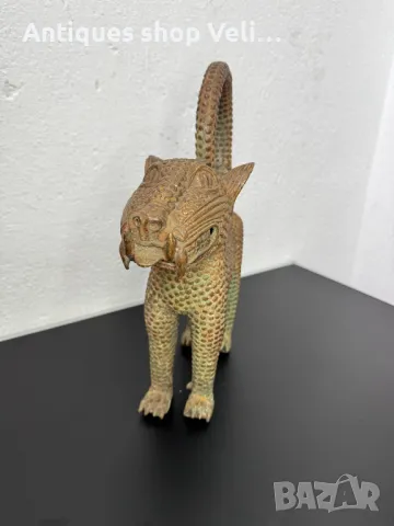 Африканско изкуство Бронзов леопард-Бенин №6644 , снимка 2 - Антикварни и старинни предмети - 49621292