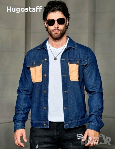 Ново мъжко карго дънково яке риза Street Style деним памук L, снимка 5 - Якета - 54230840