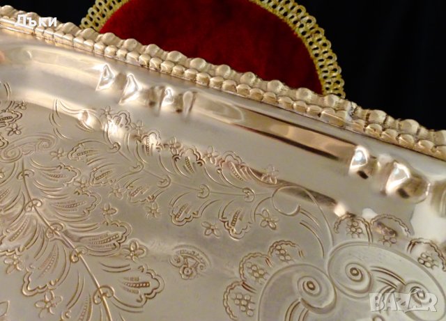 Посребрен бронзов поднос 2 кг.,56 см., снимка 6 - Антикварни и старинни предмети - 42504952