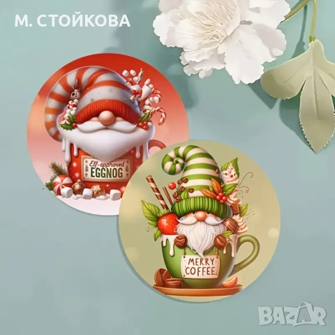 Големи дървени магнитчета за Коледа - гномове, снимка 6 - Декорация за дома - 51622520