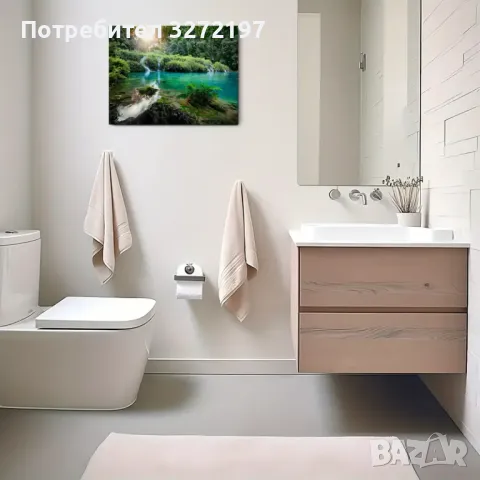 Картина на платно с дървена рамка-Водопад при залез,30x40 см., снимка 4 - Картини - 48463985