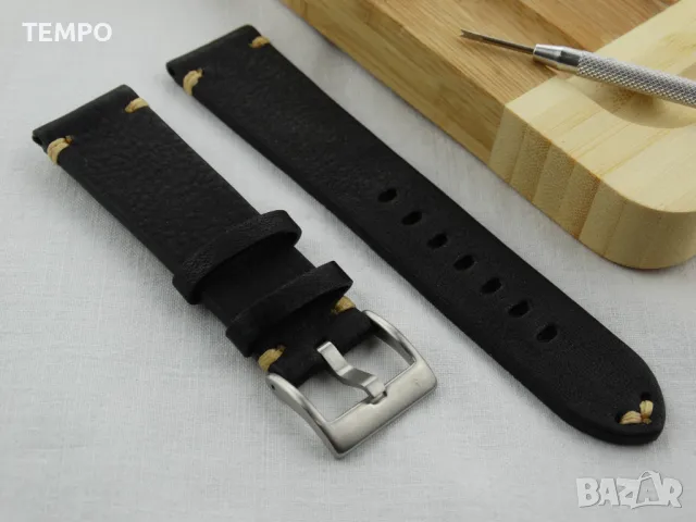 КОЖЕНА КАИШКА ЧЕРНА- 18мм + ПОДАРЪК, снимка 2 - Каишки за часовници - 48211057