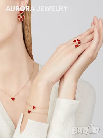 Van Cleef & Arpels VCA Rose Gold Red Carnelian Sweet Heart Дамска Гривна, снимка 3 - Гривни - 56220149