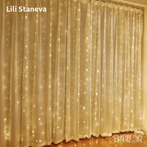 Коледни лампички с 300Led лампи 3 метра на 3 метра ,коледна завеса с дистанционно., снимка 11 - Лед осветление - 52637376