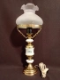 Красива месингова порцеланова лампа със стъклен абажур, снимка 1
