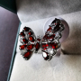 Сребърен 925 пръстен - Пеперуда с Родиево покритие и Натурални Гранати и Циркони!, снимка 2