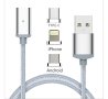 Кабел 3в1 универсален, магнитен, USB-A(м), USB-C(м), MICRO USB(м), Apple lighining(м), 1m, 2A