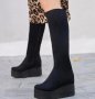 Ботуши на платформа - черен велур с черно ходило - 136K, снимка 2