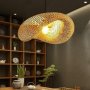 Винтидж бамбуков полилей лампа висулка плетено осветление за домашен декор, снимка 1 - Лампи за таван - 36909772