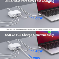 USB C 7-портов адаптер, бързо зарядно, 180 W за MacBook Pro/Air iPad Pro iPhone Galaxy S23 Note 20 , снимка 5 - Оригинални зарядни - 44914186