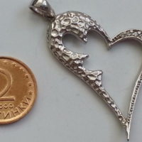 сребърен медальон сърце с циркони , снимка 3 - Колиета, медальони, синджири - 17306962