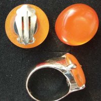 Антична бижутерия - комплект от пръстен и обеци с котешко око, снимка 5 - Бижутерийни комплекти - 26002099