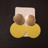 Нови жълти кръгли обеци със златисто, снимка 3 - Обеци - 35405832