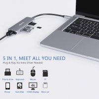 MOKiN USB Type-C Hub 5 в 1, 2xUSB 3.0, HDMI, TF/SD четец на карти, снимка 3 - Други - 35640946