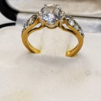 Златен дамски пръстен с планински кристал, снимка 6 - Пръстени - 30091510