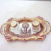 Стар красив поднос с 2 солнички, снимка 1 - Антикварни и старинни предмети - 30498372