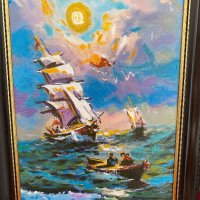 Маслена картина ,,Бурно море”, снимка 1 - Картини - 40813588