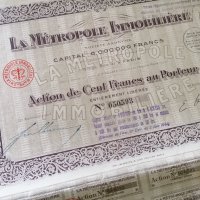 Акция от Франция | La Metropole Immobiliere | 1928г., снимка 4 - Нумизматика и бонистика - 31279350