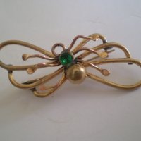 дамска брошка паяк месинг зелено стъкло период1940-1950г, снимка 2 - Антикварни и старинни предмети - 35557100