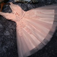 Елегантна розова рокля с дантела, снимка 3 - Рокли - 39457479