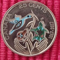 25 цента,150 години юбилей Канада,Кралица Елизабет ll. , снимка 4 - Нумизматика и бонистика - 38084004