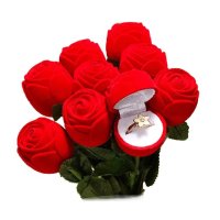 червена роза с дръжка кутия от кадифе плюш кутийка за пръстен бижу подарък, снимка 6 - Изкуствени цветя - 42743968