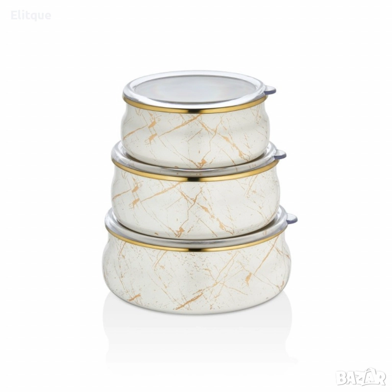 Купи за храна 3бр. Goldmann, 14/16/18см., Бежов, емайл, снимка 1