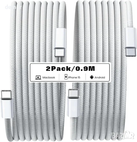 Кабели за бързо зареждане тип C за iPhone, MacBook, Samsung, 2 броя, 0,9 метра, 60W, снимка 1
