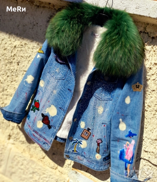 Дънкова парка с естествен косъм , снимка 1