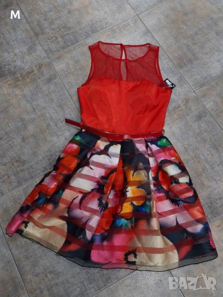 Нова колекция червена кукленска кройка рокля на цветя на намаление, снимка 1