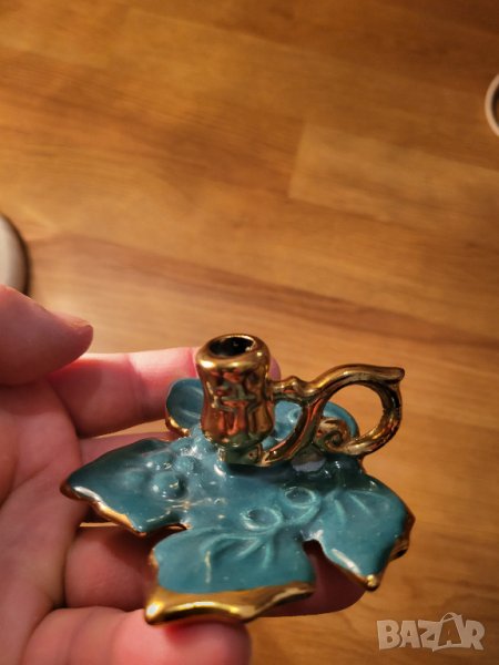 Свещник за църковни свещи свещ  зелен лозов лист с подарък, малък свещник религия, снимка 1