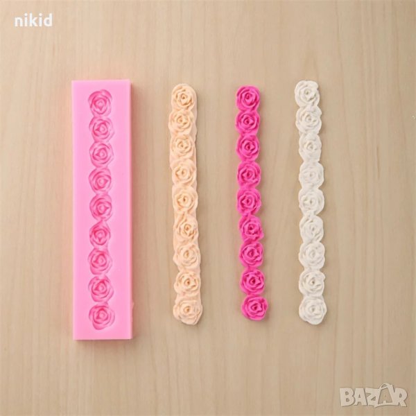 дълга ивица розички силиконов молд форма борд кант декорация украса фондан торта мъфини и др, снимка 1