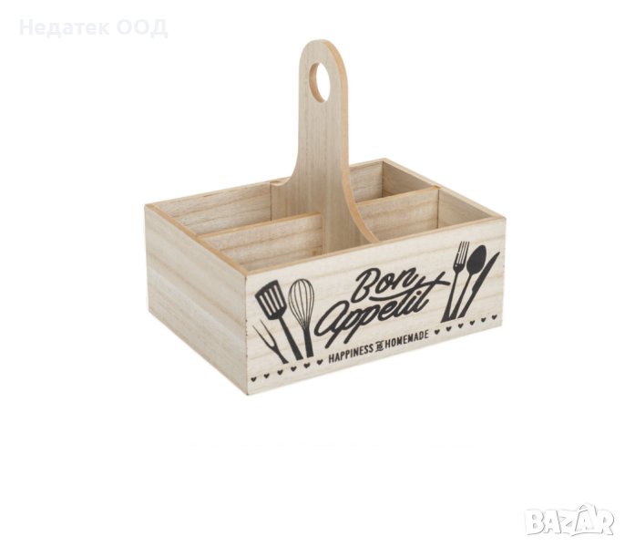  Дървена кутия, 4 прегради, "Bon Appetit", 20x15x20см, снимка 1