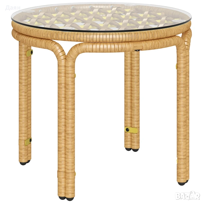 Кръгла градинска масичка от ратан и подсилено стъкло Outsunny , снимка 1
