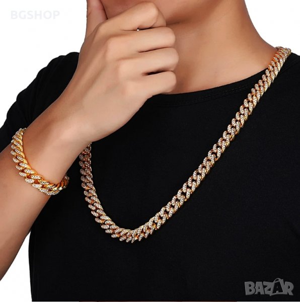 Bling Bling Хип-хоп ланец и гривна - Комплект Gold, снимка 1