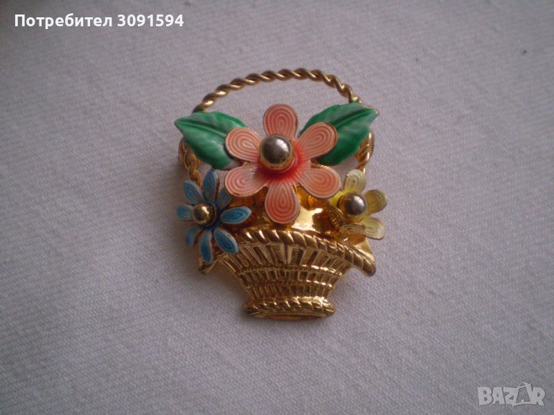  дамска брошка кошница с цветя, снимка 1
