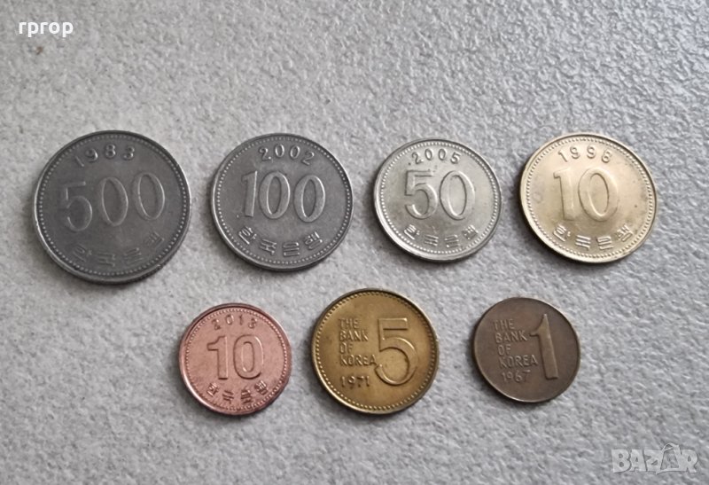  Южна Корея. 1, 5, 10, 10, 50 ,100 и 500 вона. 7 бройки., снимка 1