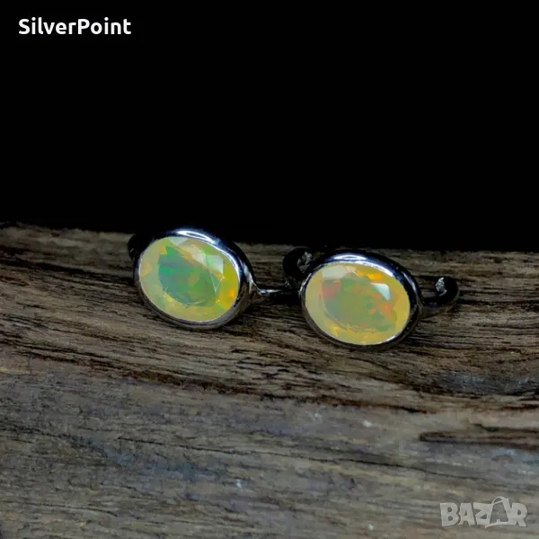 Сребърни обеци с натурални огнени Опали, снимка 1