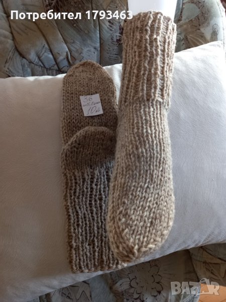 Ръчно плетени мъжки чорапи от вълна, размер 36, снимка 1