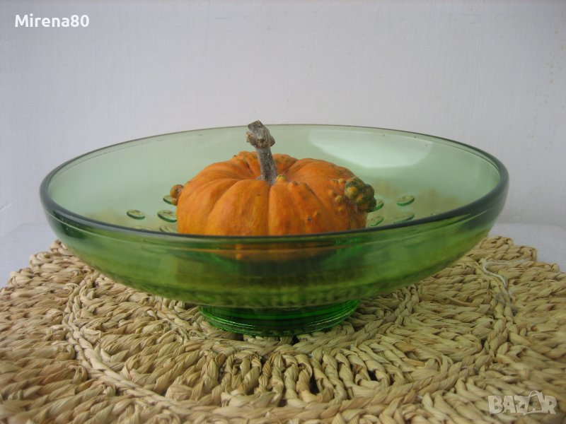 Ретро фруктиера зелено стъкло, снимка 1