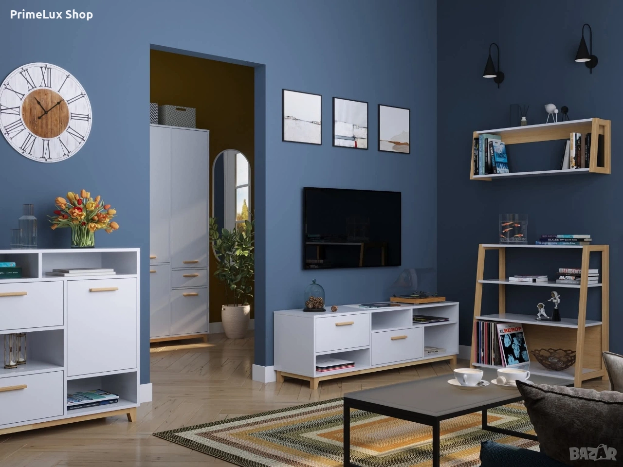 Гардероб STEKA 4D1S бяло/каменен дъб , снимка 1