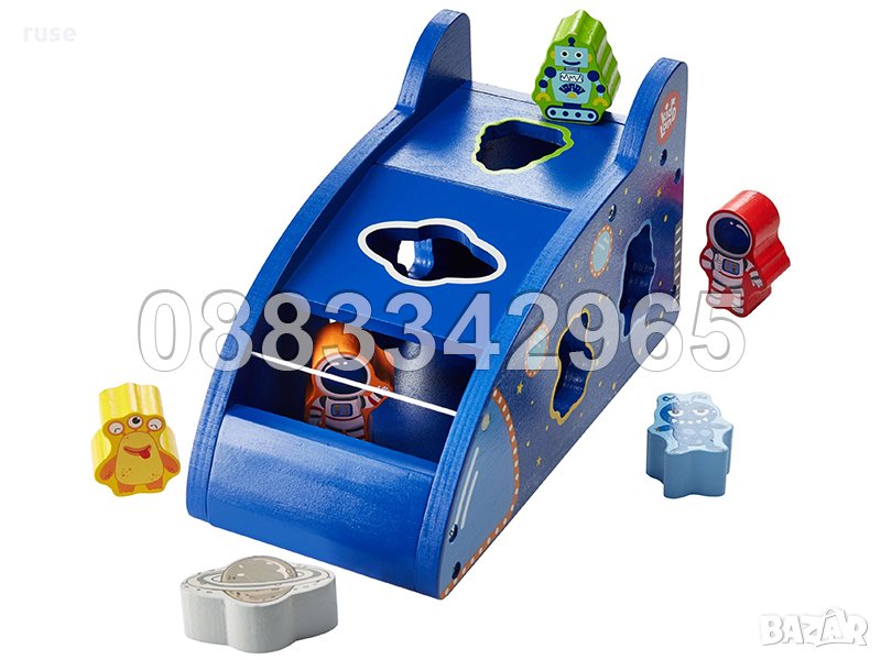НОВИ! Дървен СОРТЕР совалка - космически кораб / ракета с 6 фигурки, снимка 1