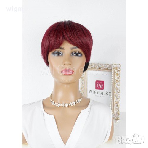 Къса червено-черна перука с бретон Чери, снимка 1