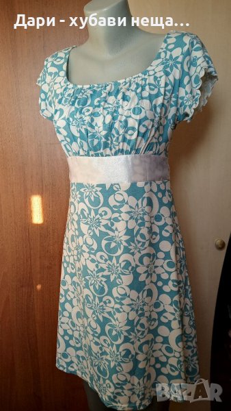 Свежа рокля в синьо и бяло, със сатенен колан 🍀♥️S,M♥️🍀арт 4418, снимка 1
