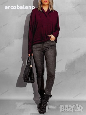 Дамска свободна кадифена блуза с дълги ръкави и широко деколте, 5цвята - 023 , снимка 3 - Блузи с дълъг ръкав и пуловери - 42814828