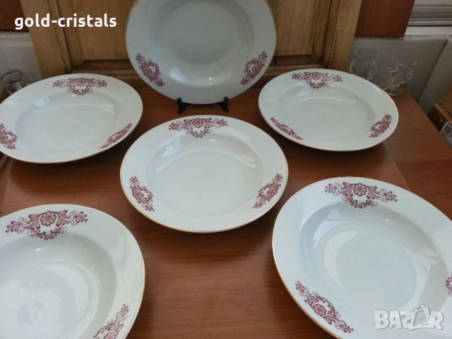 Стар български порцелан чинии дълбоки с златен кант, снимка 8 - Антикварни и старинни предмети - 34338361